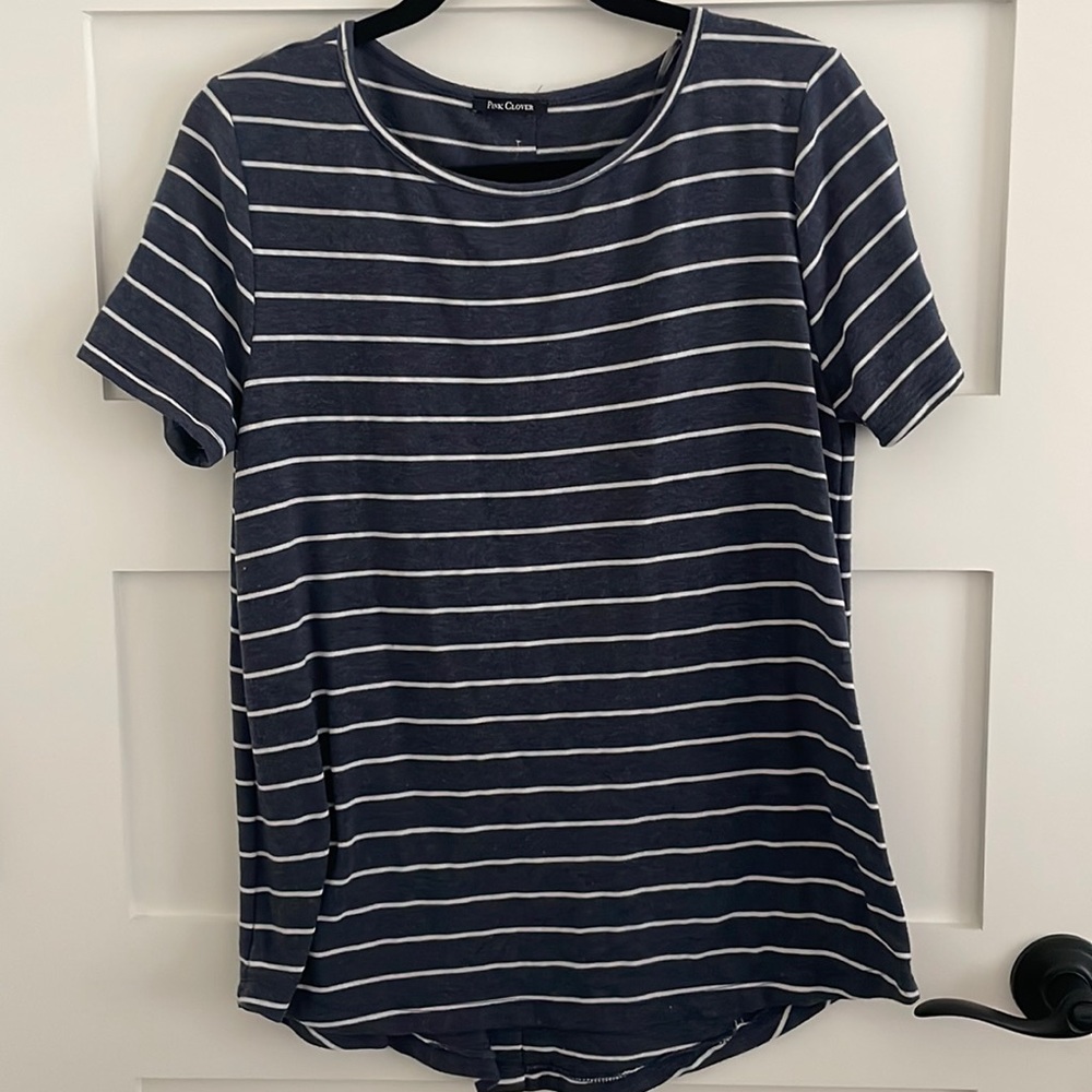 White and blue stripped shirt from pink clover, size large